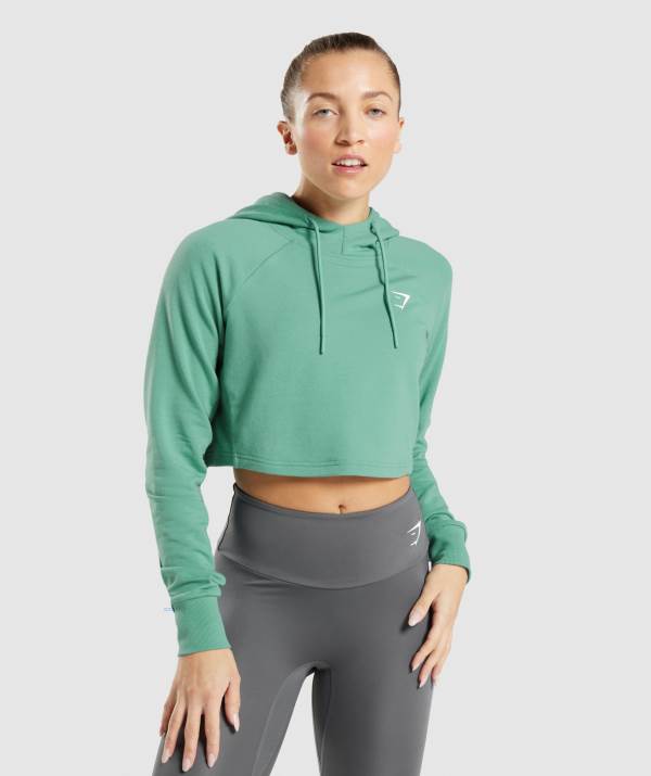 Damske Mikiny S Kapucňou Gymshark Training Cropped Tmavo Zelene Zelene | ST2679135